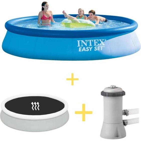 Intex Easy Set Pool - 396 x 84 cm - Avec voile solaire et pompe de filtration