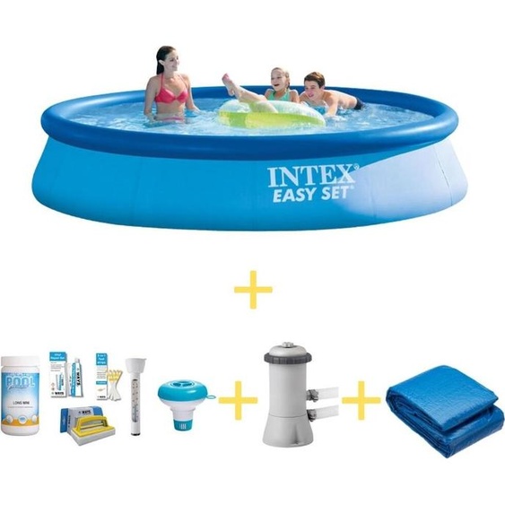 Intex Easy Set Pool - 396 x 84 cm - Kit de maintenance WAYS, pompe de filtration & bâche de fond inclus
