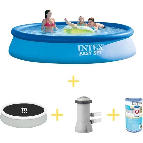 Intex Easy Set Pool - 396 x 84 cm - Voile solaire, pompe à filtre et filtre inclus