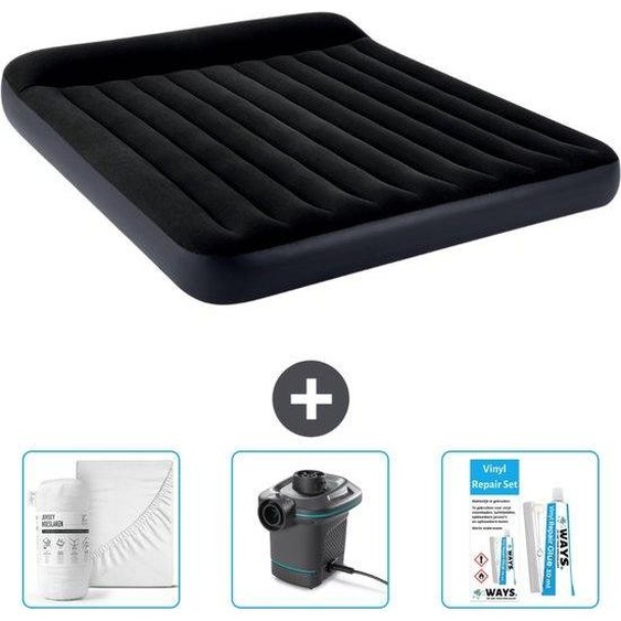 Intex Lit à air - 2 personnes - 183 x 203 x 25 cm - Bleu foncé - Livré avec drap housse - pompe et kit de réparation