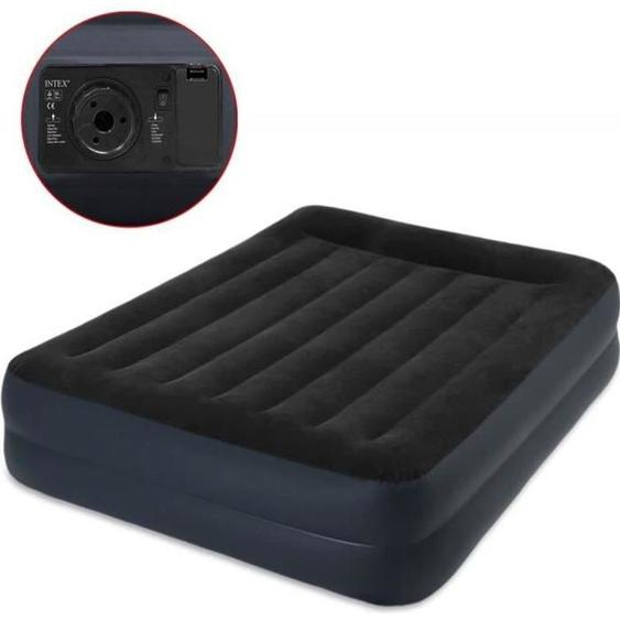 Intex Matelas pneumatique avec oreiller surélevé PVC 152 x 203 x 42 cm Noir