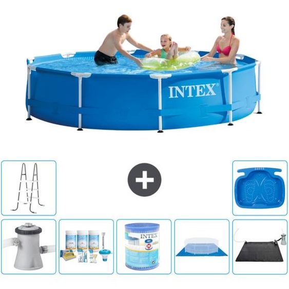 Intex Piscine à cadre rond - 305 x 76 cm - Bleu - inclus pompe kit de maintenance - filtre - tapis de sol - tapis solaire - échelle - pédiluve