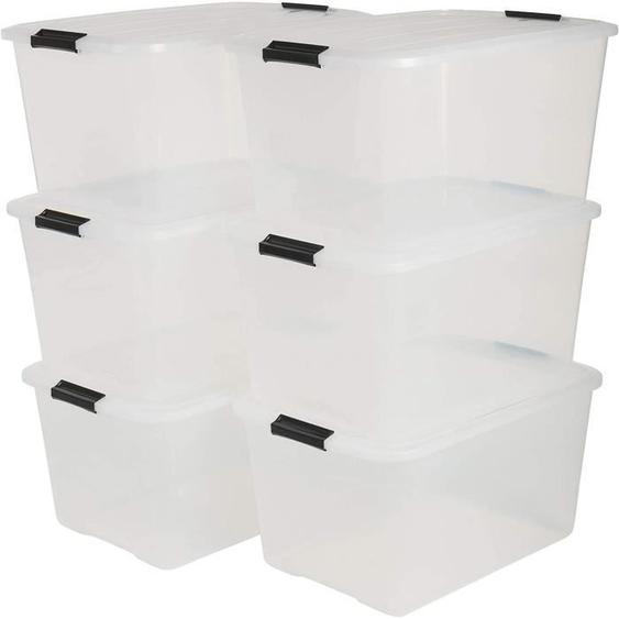 Iris Ohyama, Boite rangement plastique, Boite de rangement bureau de 45L, Lot de 6, TB-45, Transparent - L57.5 x P39 x H30 cm
