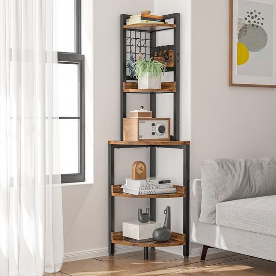 Iropro étagère dangle avec 5 niveaux, bibliothèque, étagère sur pied avec cadre métallique, étagère de rangement pour salon, chambre, cuisine, brun vintage, design industriel, 40x40x152cm