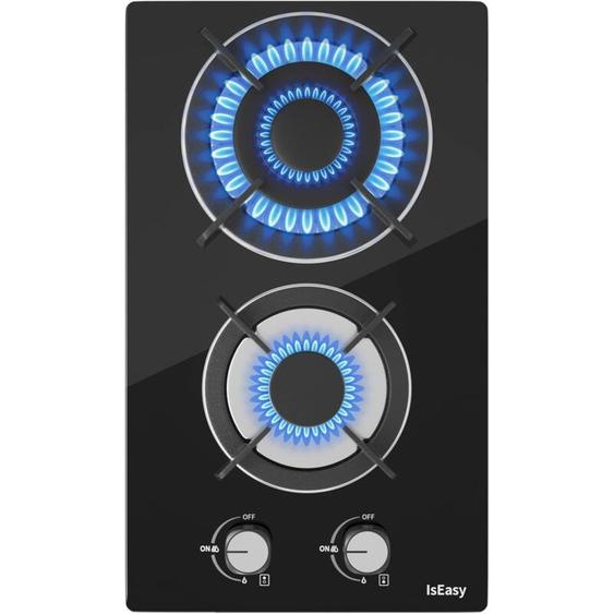 Iseasy - Plaque à Gaz 2 feux - Autosuffisante Plaque de Cuisson à Gaz Avec 2 brûleurs à gaz - Cuisinière Encastrable - Gaz Naturel/Propane (2