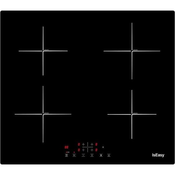 Iseasy - Plaque à Induction 4 Foyers, Plaque de Cuisson Induction Encastrable - 7600W, 4 Boosters, Minuterie, Fonction Muet