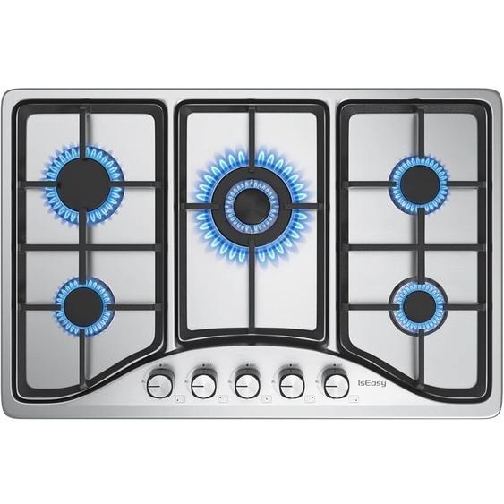 Iseasy - Plaque de Cuisson Gaz 5 Feux Encastrable, Plaque à Gaz 5 feux, Table de Cuisson Gaz avec 5 Brûleurs Cuisinière à gaz - Gaz
