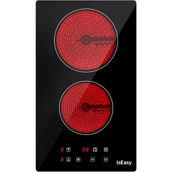 Iseasy - Plaque Vitrocéramique 2 Feux, Plaque de Cuisson en Vitrocéramique 2 Foyers Encastrable Plaque 2 Feux - 3000W, 29cm