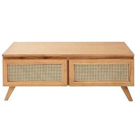 ISÉE  Table basse en mindi massif et cannage 4 tiroirs 110 cm