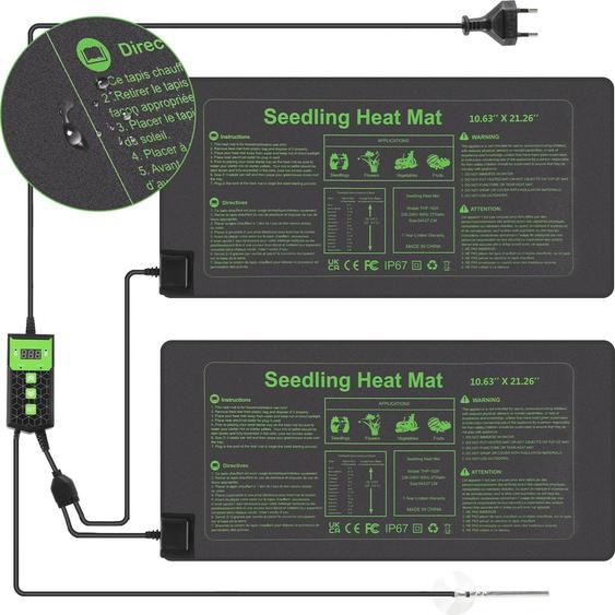 ISOISL, lot de 2 tapis chauffants pour plantes, 55W, avec thermostat et minuterie (0–12 heures), indice de protection IP67