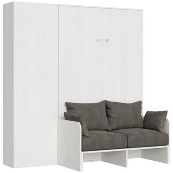 ITAMOBY - Armoire lit 1 place et demi escamotable vertical 120 Kentaro Sofa avec colonne Frêne Blanc -A20