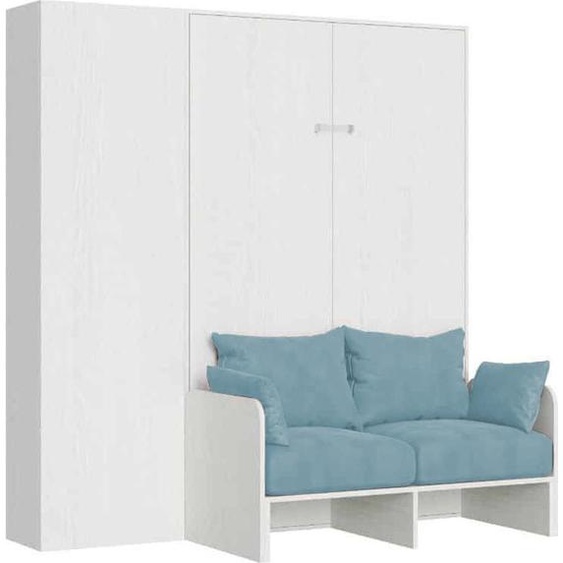ITAMOBY - Armoire lit 1 place et demi escamotable vertical 120 Kentaro Sofa avec colonne Frêne Blanc-A33