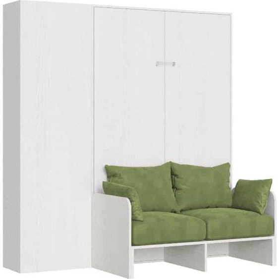 ITAMOBY - Armoire lit 1 place et demi escamotable vertical 120 Kentaro Sofa avec colonne Frêne Blanc-A35