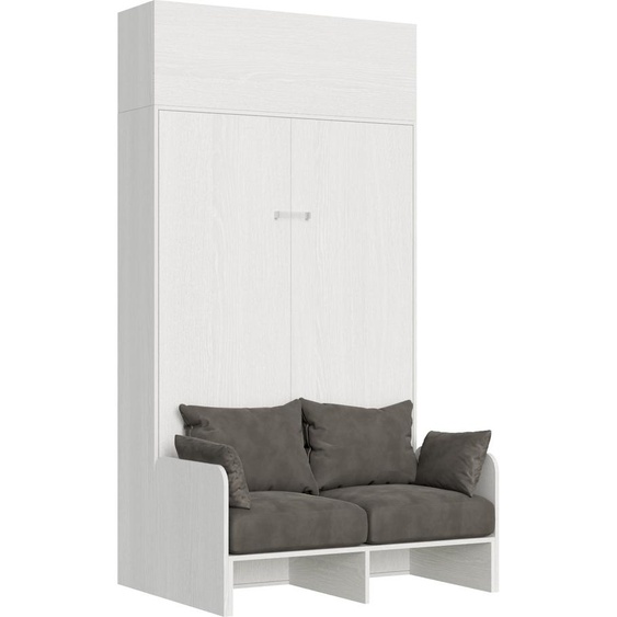ITAMOBY - Armoire lit 1 place et demi escamotable vertical 120 Kentaro Sofa avec èlèment haut Frêne Blanc -A20