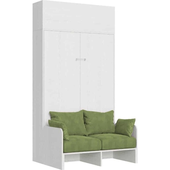 ITAMOBY - Armoire lit 1 place et demi escamotable vertical 120 Kentaro Sofa avec èlèment haut Frêne Blanc-A35