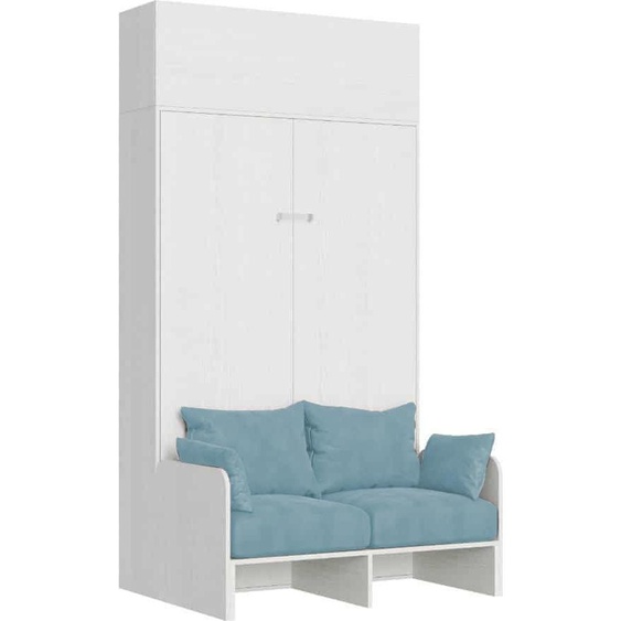 ITAMOBY - Armoire lit double escamotable vertical 140 Kentaro Sofa avec èlèment haut Frêne Blanc-A33
