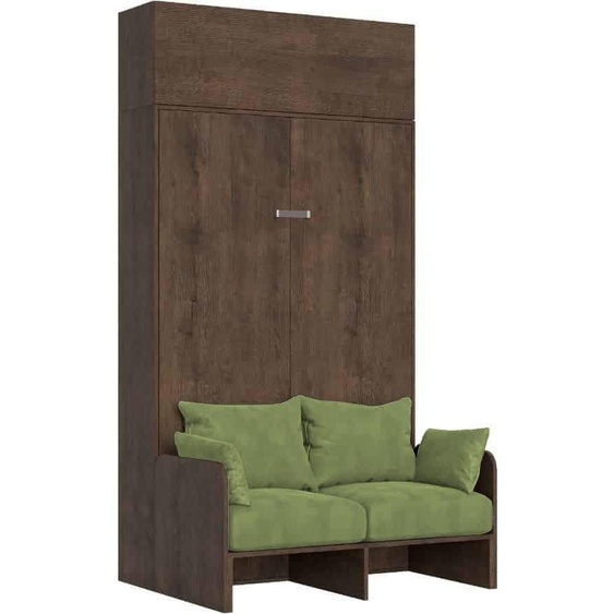 ITAMOBY - Armoire lit double escamotable vertical 140 Kentaro Sofa avec èlèment haut Noyer-A35