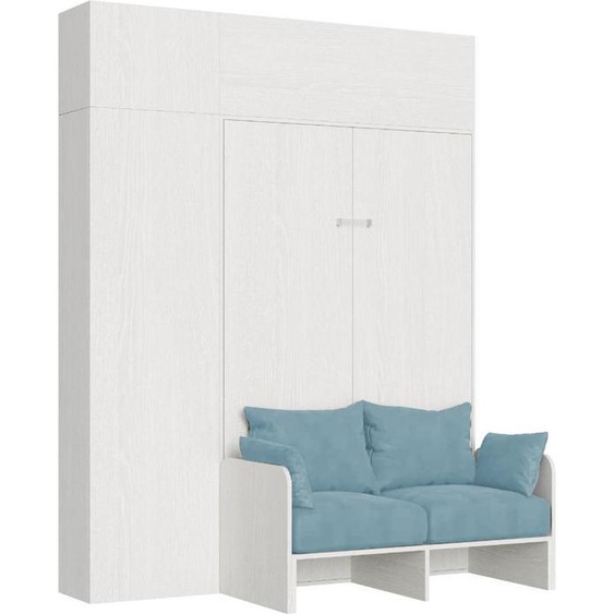 ITAMOBY - Armoire lit double escamotable vertical 140 Kentaro Sofa avec meublier Frêne Blanc-A33