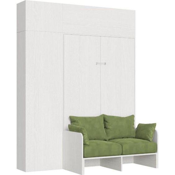 ITAMOBY - Armoire lit double escamotable vertical 140 Kentaro Sofa avec meublier Frêne Blanc-A35