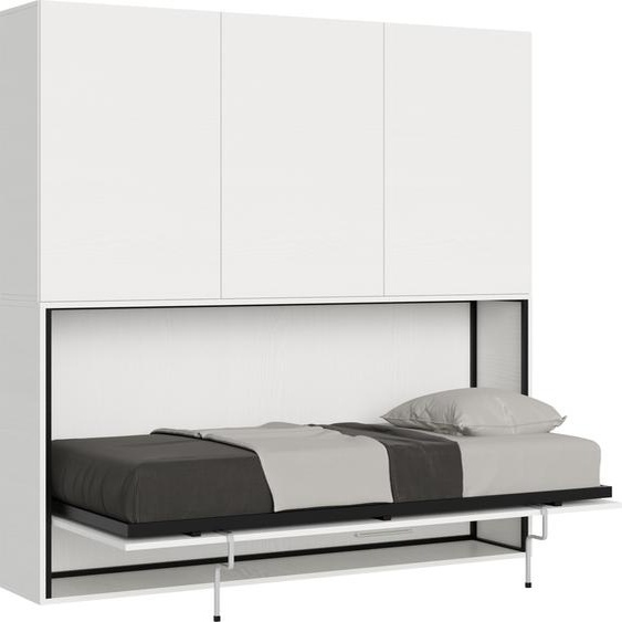 ITAMOBY - Armoire lit escamotable horizontal 1 couchage 85 Kando avec matelas comp.D Frêne Blanc
