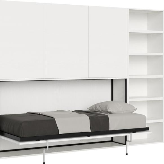 ITAMOBY - Armoire lit escamotable horizontal 1 couchage 85 Kando avec matelas comp.G Frêne Blanc