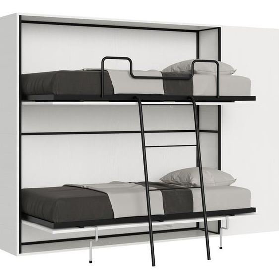 ITAMOBY - Armoire lit escamotable horizontal superposé 2 couchages 85 Kando avec matelas comp.H Frêne Blanc