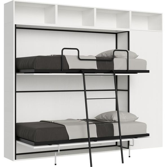 ITAMOBY - Armoire lit escamotable horizontal superposé 2 couchages 85 Kando avec matelas comp.I Frêne Blanc