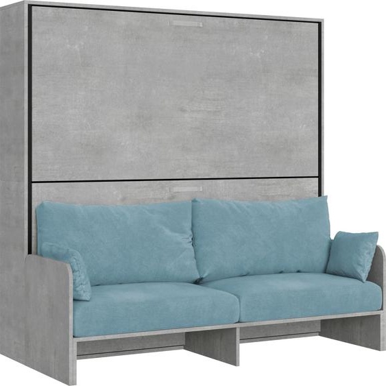 Lit Double Escamotable Kando Avec Canapé En Béton, Bleu