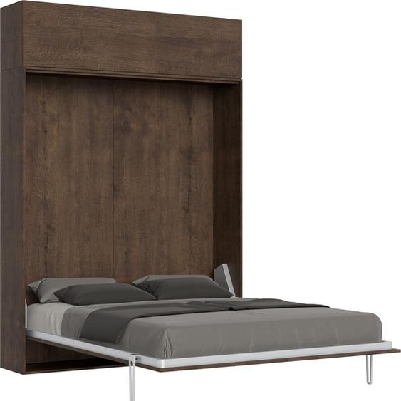 ITAMOBY - Armoire lit queen size escamotable vertical 160 Kentaro avec èlèment haut Noyer