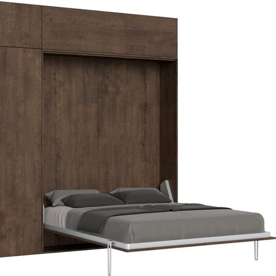 ITAMOBY - Armoire lit queen size escamotable vertical 160 Kentaro avec meublier Noyer