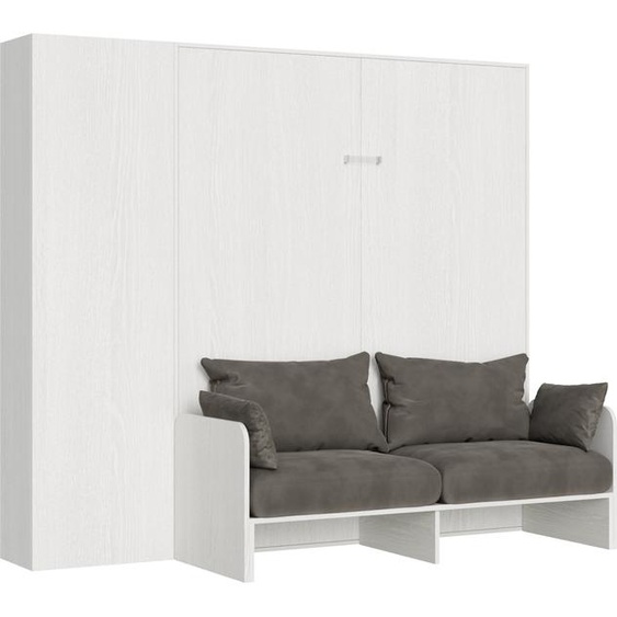 ITAMOBY - Armoire lit queen size escamotable vertical 160 Kentaro Sofa avec colonne Frêne Blanc -A20