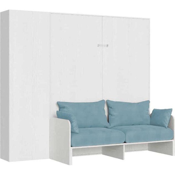 ITAMOBY - Armoire lit queen size escamotable vertical 160 Kentaro Sofa avec colonne Frêne Blanc-A33
