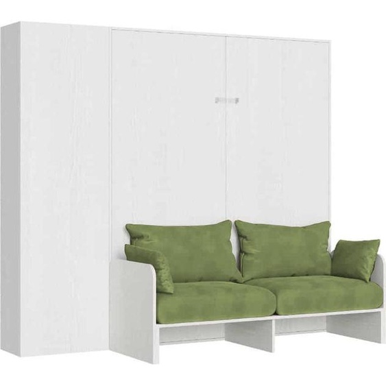 ITAMOBY - Armoire lit queen size escamotable vertical 160 Kentaro Sofa avec colonne Frêne Blanc-A35