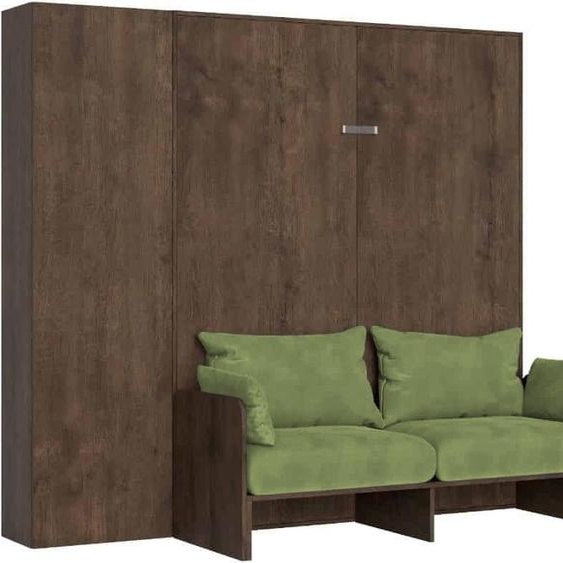 ITAMOBY - Armoire lit queen size escamotable vertical 160 Kentaro Sofa avec colonne Noyer-A35