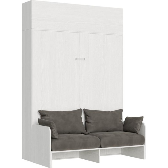 ITAMOBY - Armoire lit queen size escamotable vertical 160 Kentaro Sofa avec èlèment haut Frêne Blanc -A20