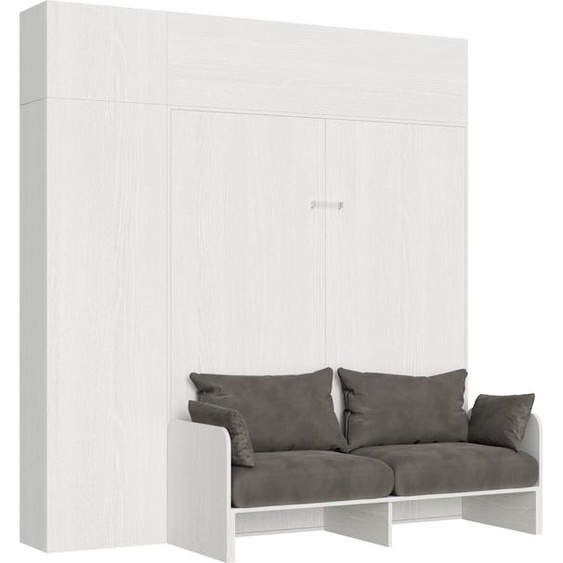 ITAMOBY - Armoire lit queen size escamotable vertical 160 Kentaro Sofa avec meublier Frêne Blanc -A20