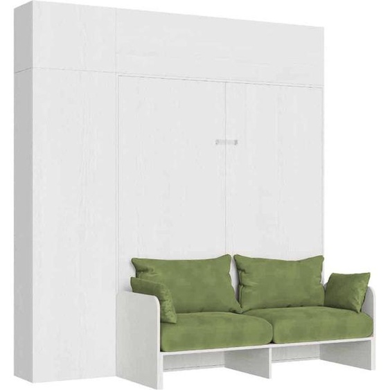 ITAMOBY - Armoire lit queen size escamotable vertical 160 Kentaro Sofa avec meublier Frêne Blanc-A35