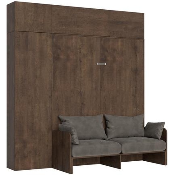 ITAMOBY - Armoire lit queen size escamotable vertical 160 Kentaro Sofa avec meublier Noyer -A20