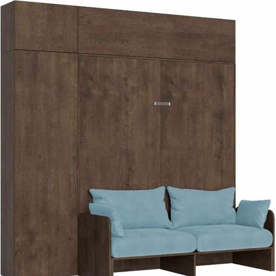ITAMOBY - Armoire lit queen size escamotable vertical 160 Kentaro Sofa avec meublier Noyer-A33