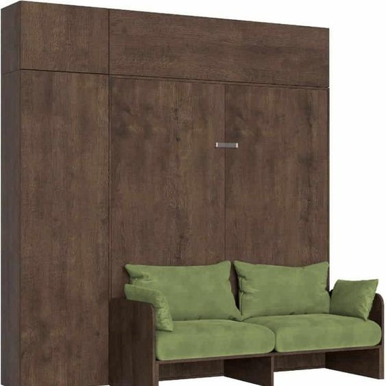 ITAMOBY - Armoire lit queen size escamotable vertical 160 Kentaro Sofa avec meublier Noyer-A35
