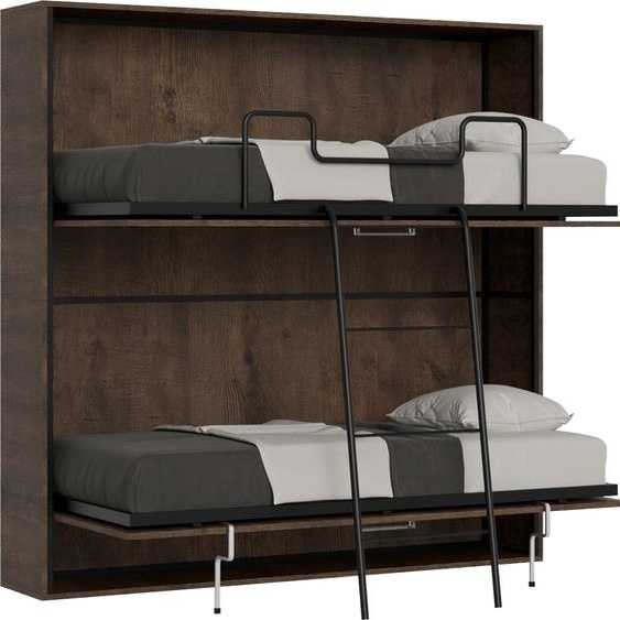 ITAMOBY - Lit escamotable horizontal superposé 2 couchages 85 Kando avec matelas Noyer