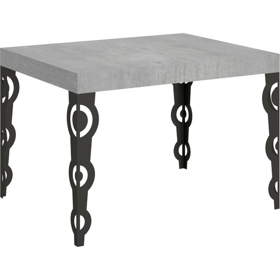 ITAMOBY - Table extensible 120/204x80 cm Karamay gris béton pieds anthracite