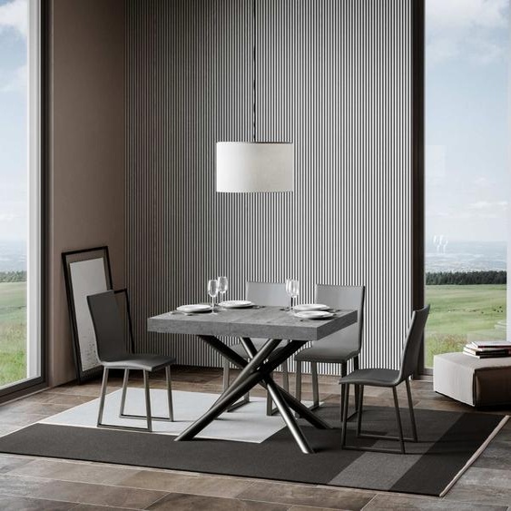 ITAMOBY - Table extensible 130/390x90 cm Famas gris béton pieds anthracite