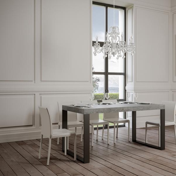 ITAMOBY - Table extensible 130/390x90 cm Tecno gris béton pieds anthracite
