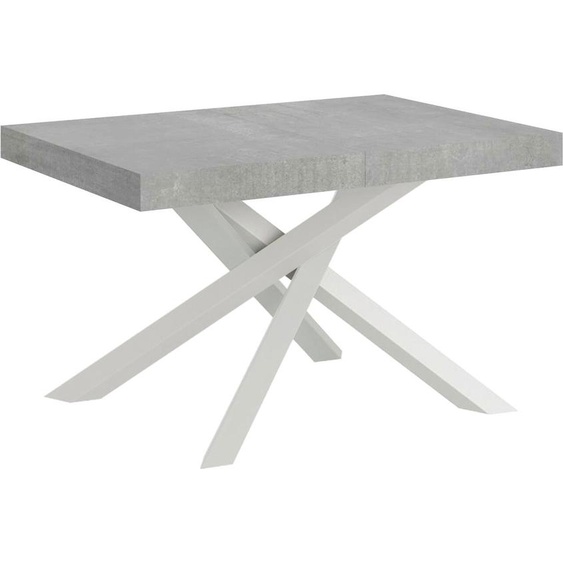 ITAMOBY - Table extensible 130/390x90 cm Volantis gris béton pieds blancs