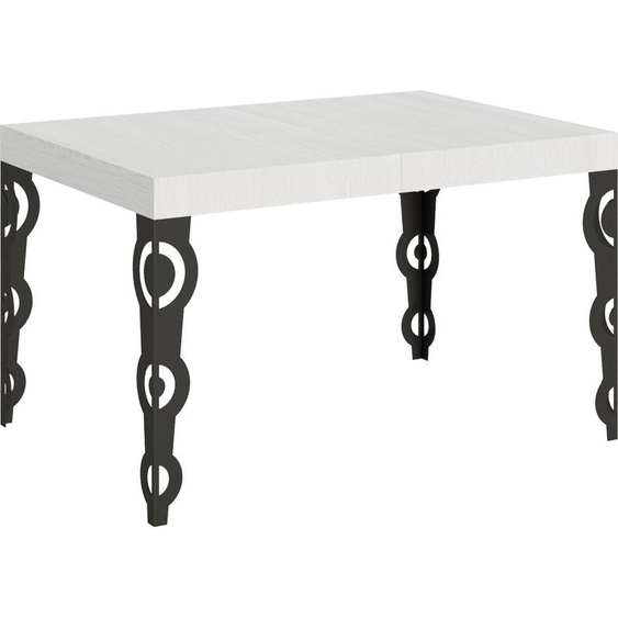 ITAMOBY - Table extensible 140/244x90 cm Karamay frêne blanc pieds anthracite