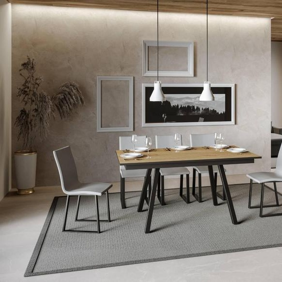 ITAMOBY - Table extensible 160/220x90 cm Mirhi chêne nature cadre et pieds anthracite