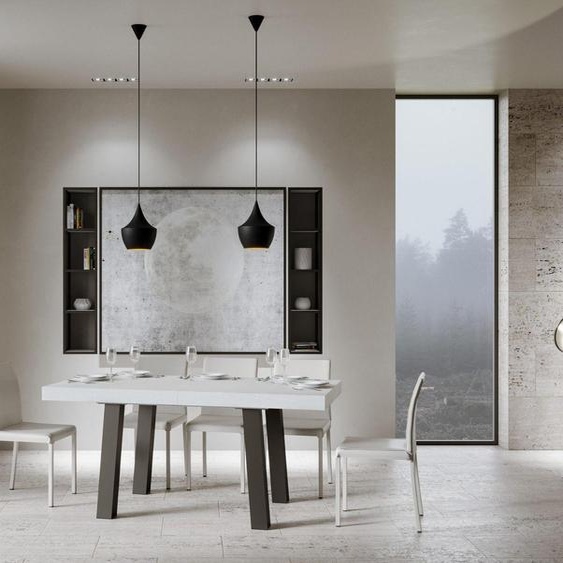 ITAMOBY - Table extensible 160/420x90 cm Bridge frêne blanc pieds anthracite