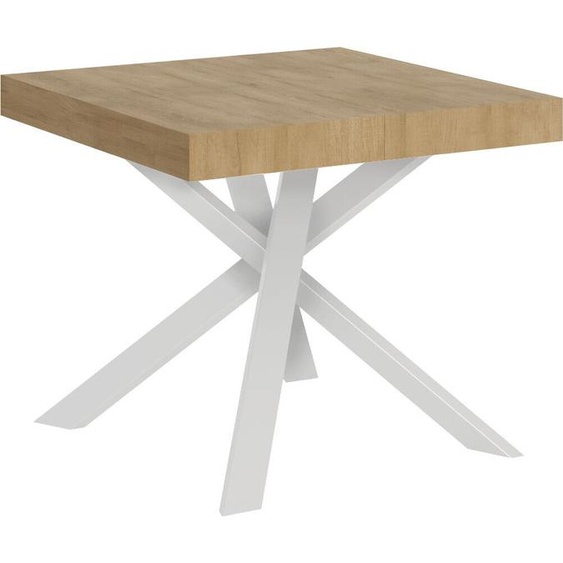 ITAMOBY - Table extensible 90/194x90 cm Clerk chêne nature pieds blancs