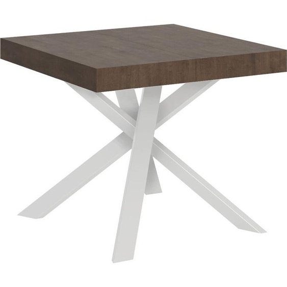ITAMOBY - Table extensible 90/194x90 cm Clerk noyer pieds blancs